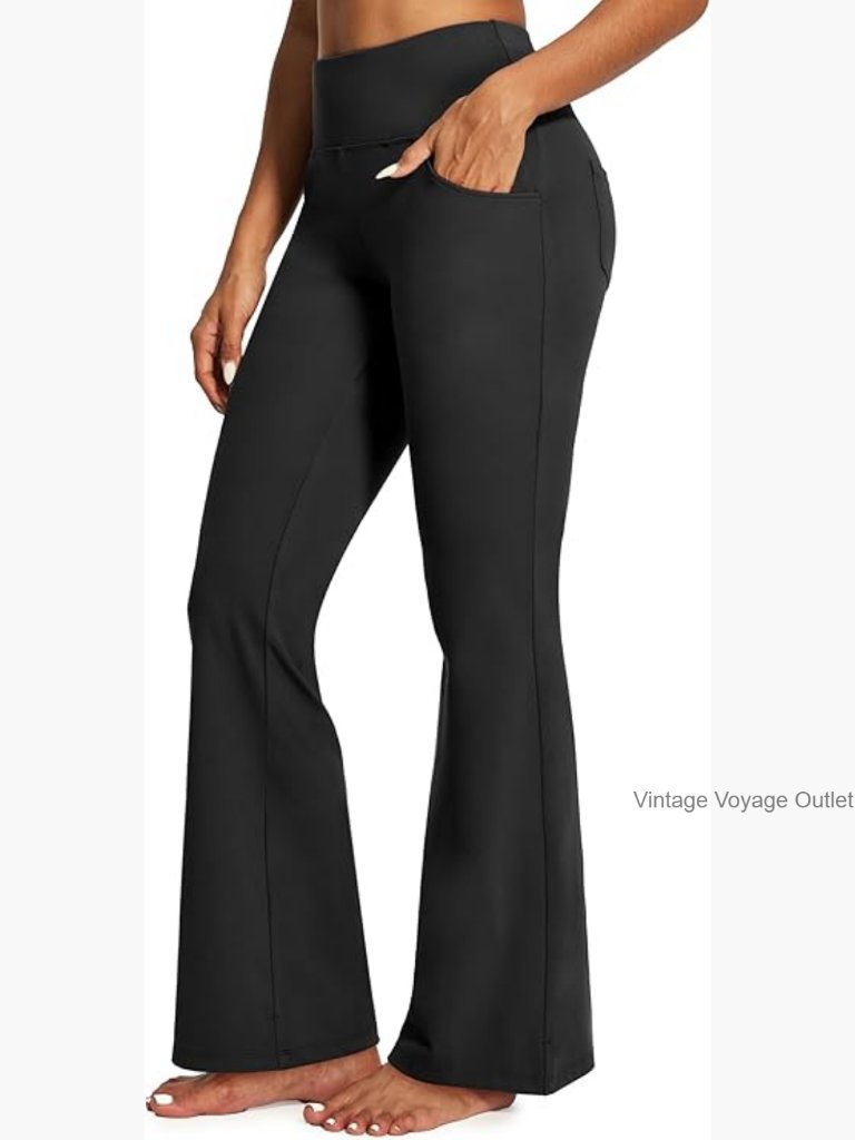 Wide Leg High Waist Bootcut Flare Yoga Pants Tummy Control 4 Pockets Work Dress